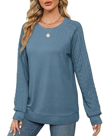 Elegant Women's Sweatshirt - Sophisticated Crewneck with Cable Knit Sleeves