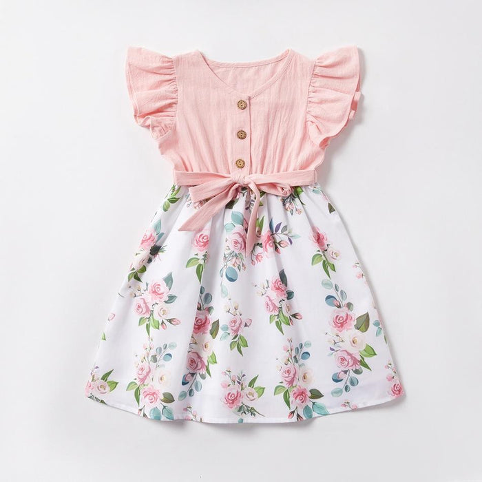 Mommy and Me Floral Bowknot Flutter-sleeve Dress Romper for Mom - Girl - Baby