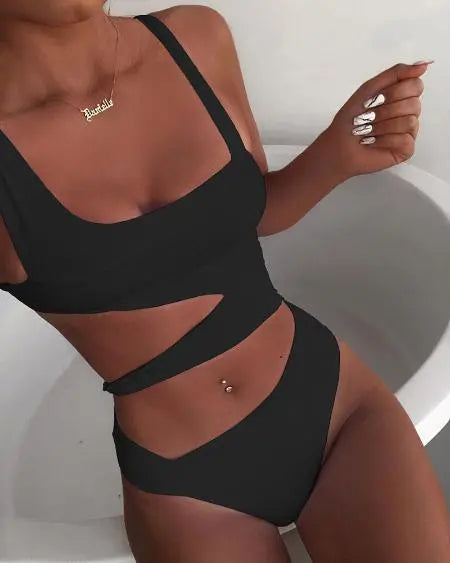 Asymmetrical Sleeveless One-Piece Swimsuit with Cutout