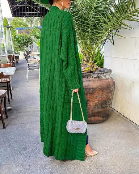 Lang kabelgebreid vest met open voorkant 