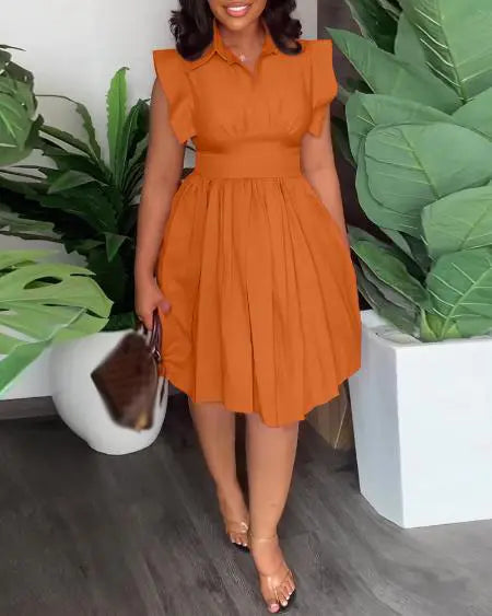 Pleated Dress with Flutter Sleeves