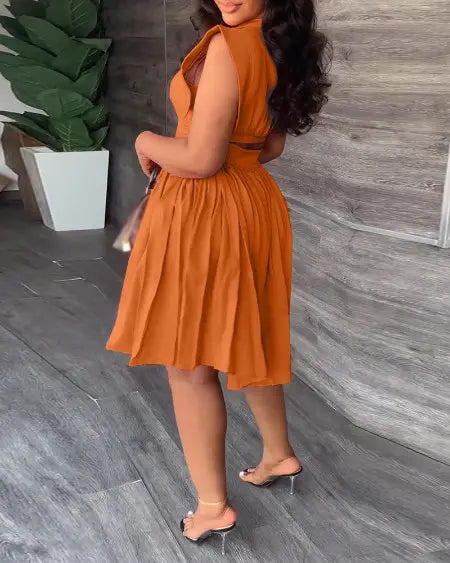 Pleated Dress with Flutter Sleeves