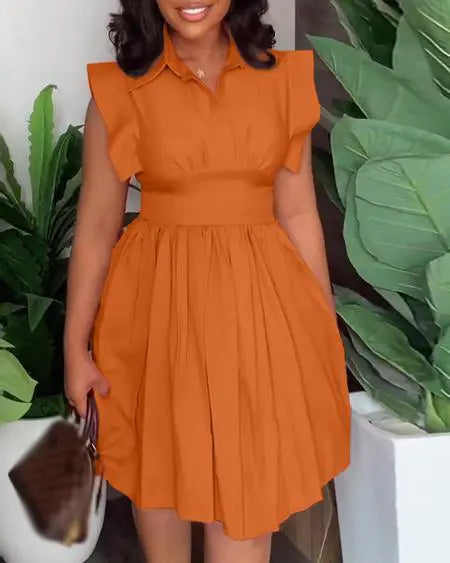 Pleated Dress with Flutter Sleeves