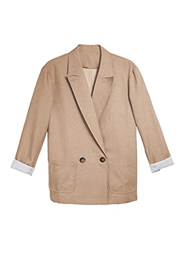 Womens Casual Pocketed Blazer Front Open Jacket With Two Horizontal Closure Buttons