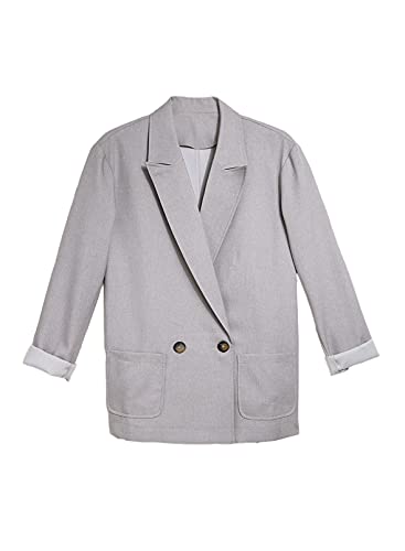 Womens Casual Pocketed Blazer Front Open Jacket With Two Horizontal Closure Buttons