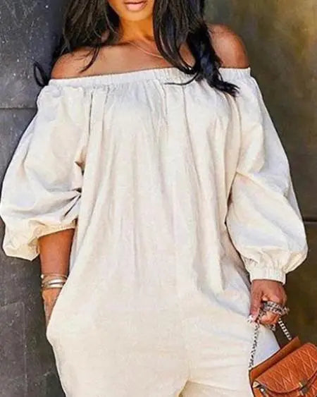 Grote maten romper met off-shoulder ontwerp en zakken 