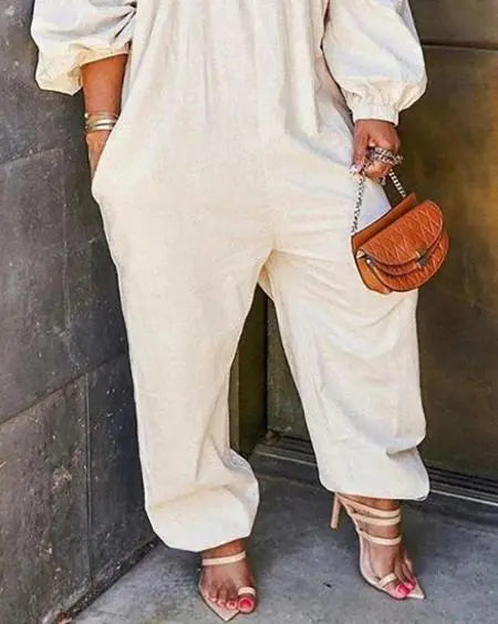 Grote maten romper met off-shoulder ontwerp en zakken 