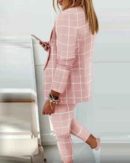 Plaid Blazer & Pants with Drawstring