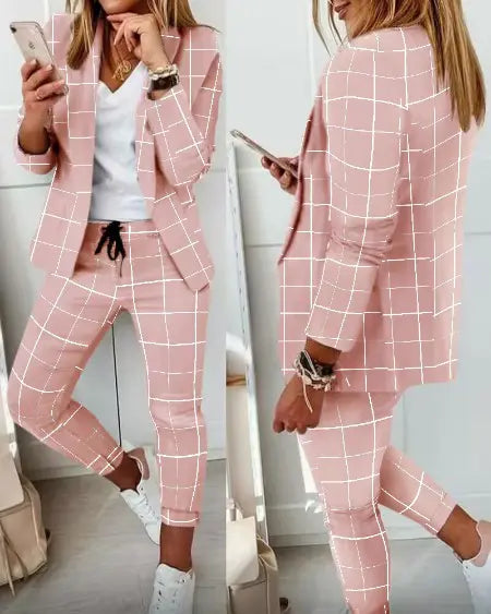 Plaid Blazer & Pants with Drawstring