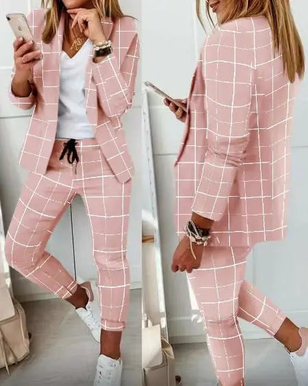 Plaid Blazer & Pants with Drawstring