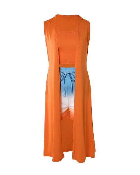 Tank Top Ombre Shorts & Vest Coat Set
