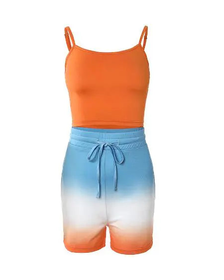 Tank Top Ombre Shorts & Vest Coat Set