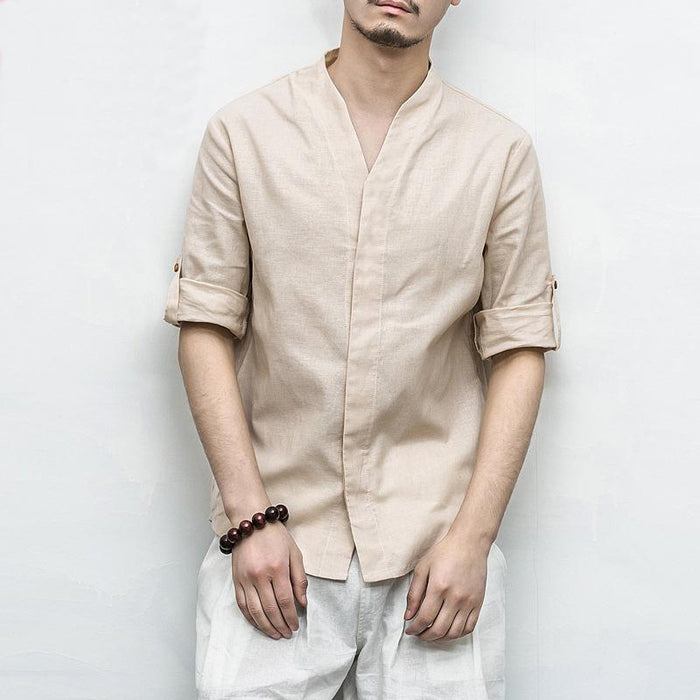 Linen Blend Shirt With Rolled Up Sleeves