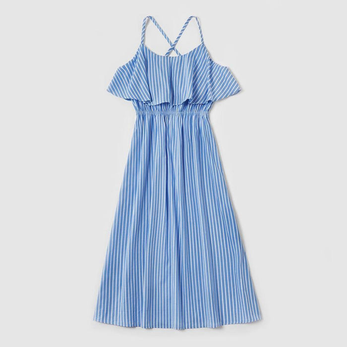 Mommy and Me Striped Ruffle Off-shoulder Dresses