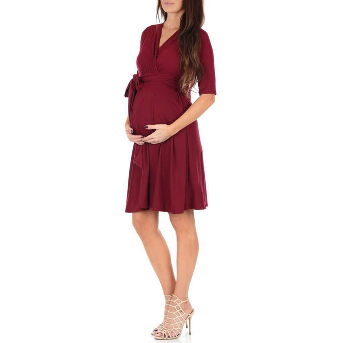 Beautiful Solid V Neckline Maternity Dress