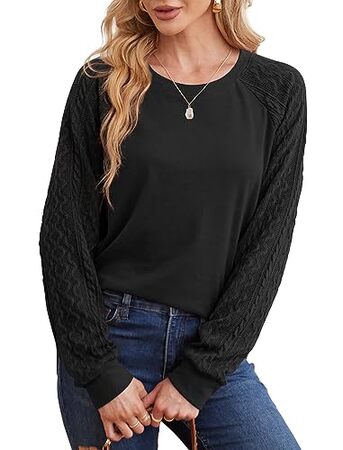 Elegant Women's Sweatshirt - Sophisticated Crewneck with Cable Knit Sleeves