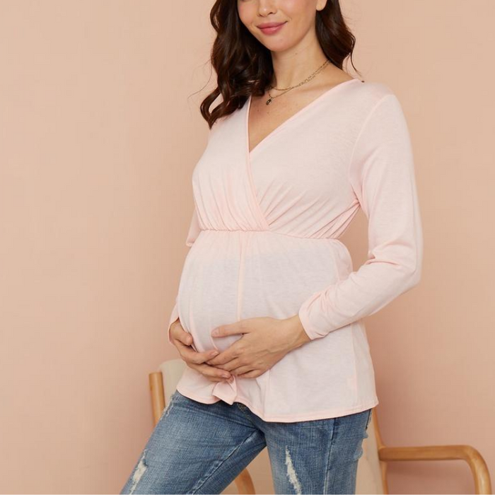 Maternity V-neck Plain Long-sleeve Nursing Tee
