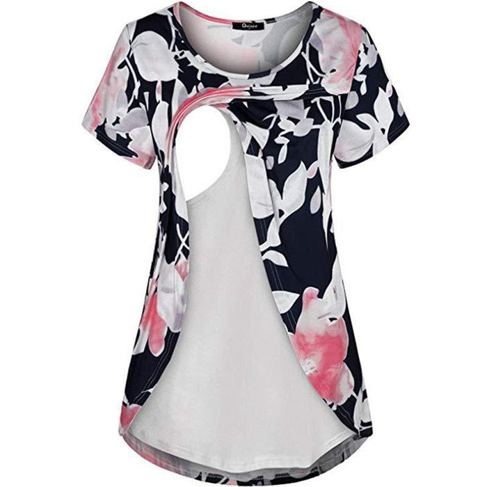 Camiseta de lactancia de manga corta con estampado floral de moda