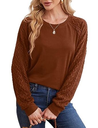 Elegant Women's Sweatshirt - Sophisticated Crewneck with Cable Knit Sleeves