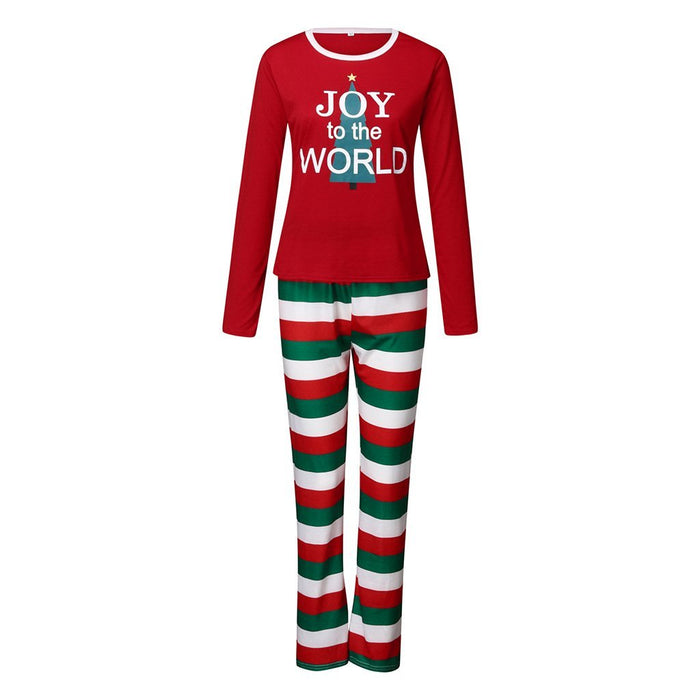 Family Matching Christmas Tree Print Striped Pajamas Set