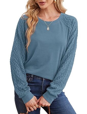Elegant Women's Sweatshirt - Sophisticated Crewneck with Cable Knit Sleeves