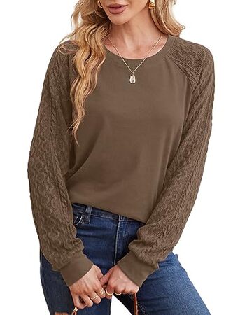 Elegant Women's Sweatshirt - Sophisticated Crewneck with Cable Knit Sleeves