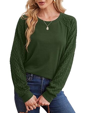 Elegant Women's Sweatshirt - Sophisticated Crewneck with Cable Knit Sleeves