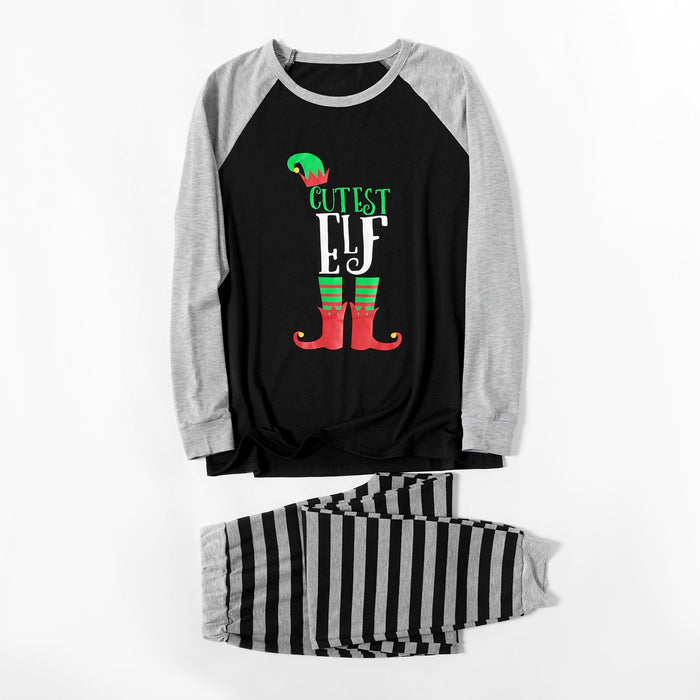 Family Matching 'CUTEST Elf' Striped Christmas Pajamas Set