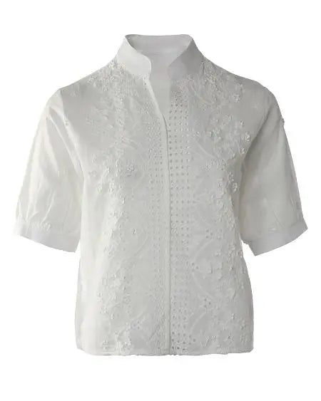 Half Sleeve Top with Floral Eyelet Embroidery Pattern