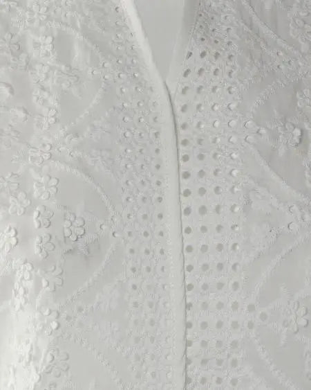 Half Sleeve Top with Floral Eyelet Embroidery Pattern