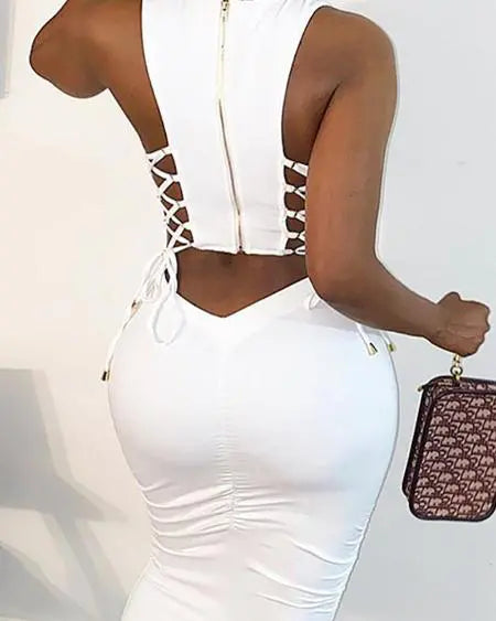 Lace-Up Dress with Cutout Design and Zipper Accent
