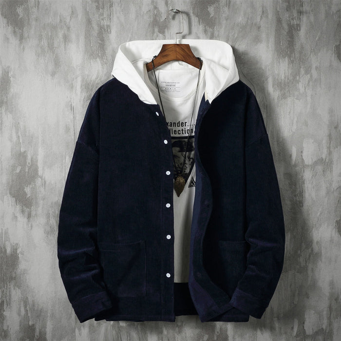 Corduroy Button-Up Hooded Jacket