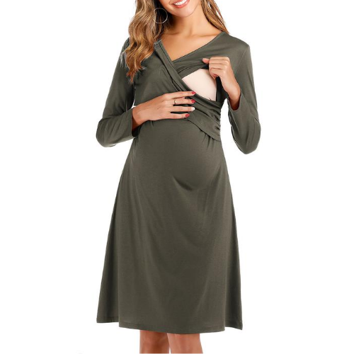 Casual Solid long-sleeve Nursing Dress