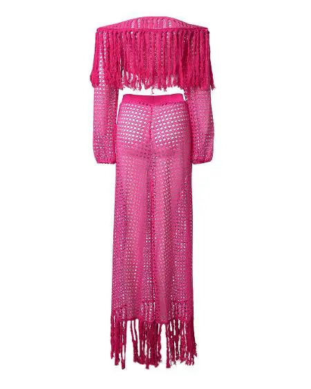 Crochet Beachwear: Mesh Top Skirt & Tassel Sets