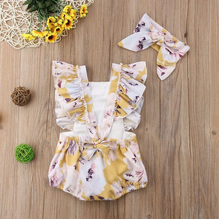 2-Piece Floral Backless Romper and Headband