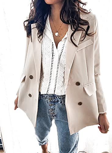 Womens Casual Pocketed Blazer Front Open Jacket With Two Vetical Closure Buttons