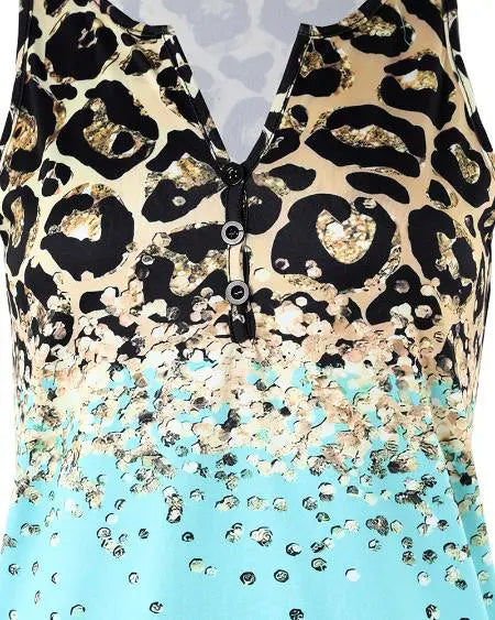 Casual Tank Top with Contrast Leopard Print