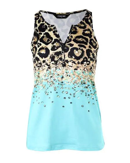 Casual Tank Top with Contrast Leopard Print