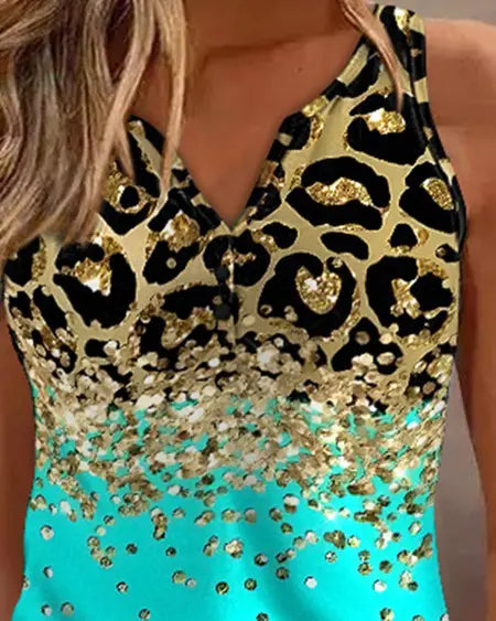 Casual tanktop met contrasterende luipaardprint 