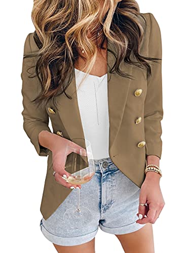 Womens Casual Pocketed Blazer Front Open Jacket With Three Vertical Closure Buttons