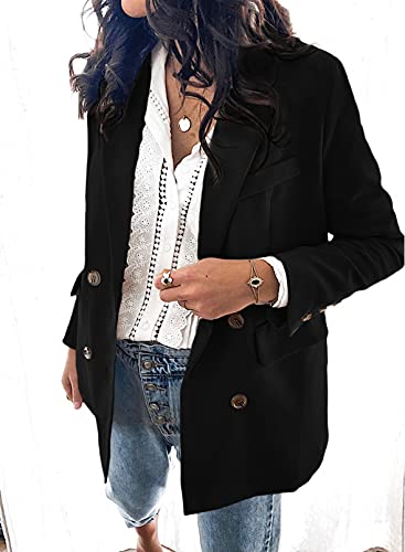 Chaqueta informal con bolsillos para mujer, chaqueta abierta en la parte delantera y dos botones de cierre vertical 