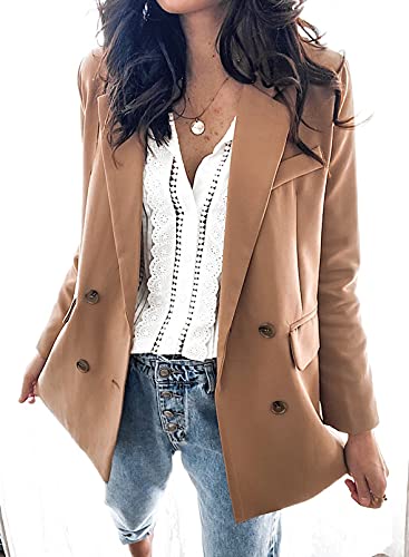 Womens Casual Pocketed Blazer Front Open Jacket With Two Vetical Closure Buttons