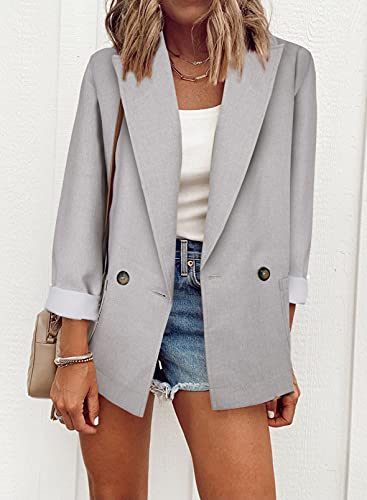 Womens Casual Pocketed Blazer Front Open Jacket With Two Horizontal Closure Buttons