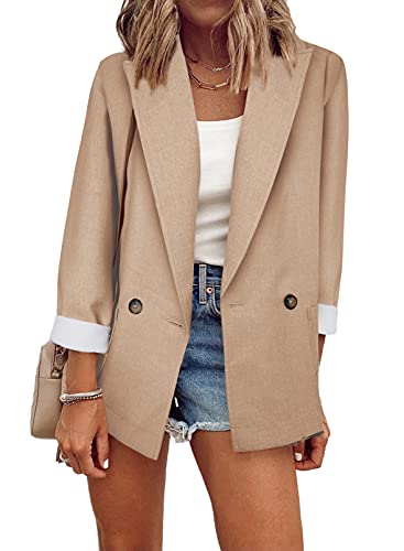 Womens Casual Pocketed Blazer Front Open Jacket With Two Horizontal Closure Buttons