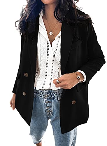 Womens Casual Pocketed Blazer Front Open Jacket With Two Vetical Closure Buttons