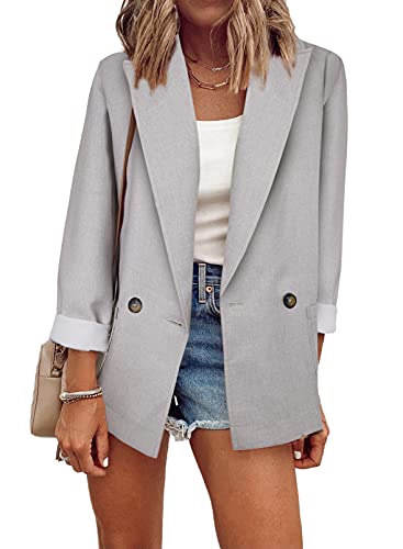 Womens Casual Pocketed Blazer Front Open Jacket With Two Horizontal Closure Buttons