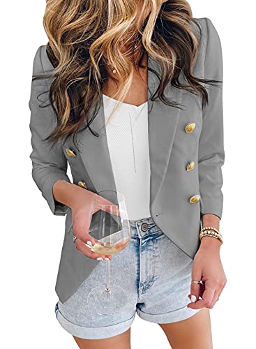 Womens Casual Pocketed Blazer Front Open Jacket With Three Vertical Closure Buttons