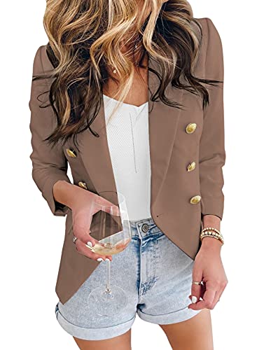 Womens Casual Pocketed Blazer Front Open Jacket With Three Vertical Closure Buttons