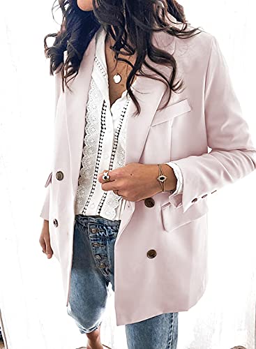 Womens Casual Pocketed Blazer Front Open Jacket With Two Vetical Closure Buttons