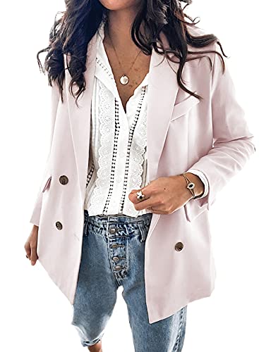Womens Casual Pocketed Blazer Front Open Jacket With Two Vetical Closure Buttons